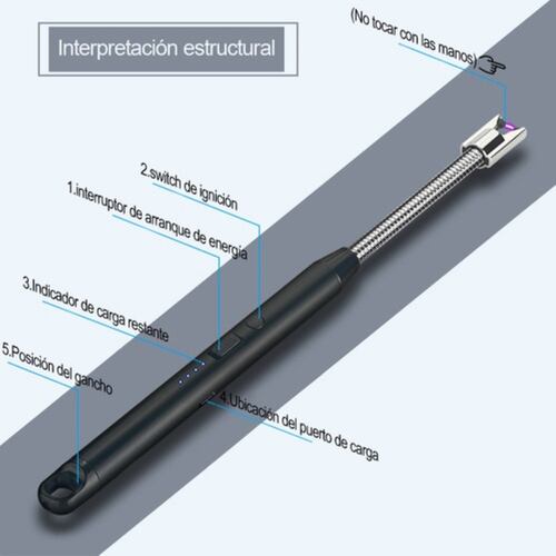 Encendedor Eléctrico Recargable Portátil USB Negro
