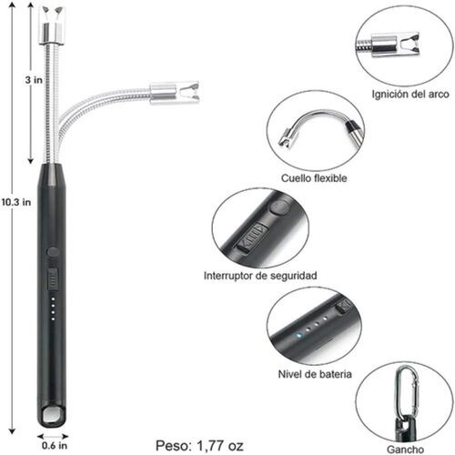 Encendedor Eléctrico Recargable Portátil USB Negro
