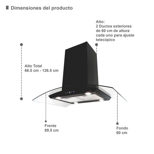 COMBO campana de pared, parrilla de inducción y gas SUPRA HAUNOLD de cristal templado color negro