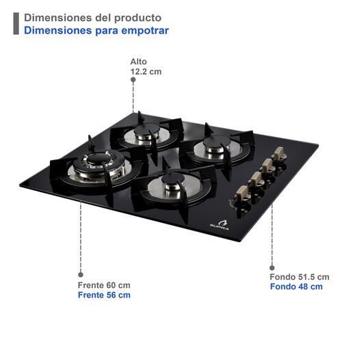 COMBO campana de pared, parrilla de inducción y gas SUPRA HAUNOLD de cristal templado color negro