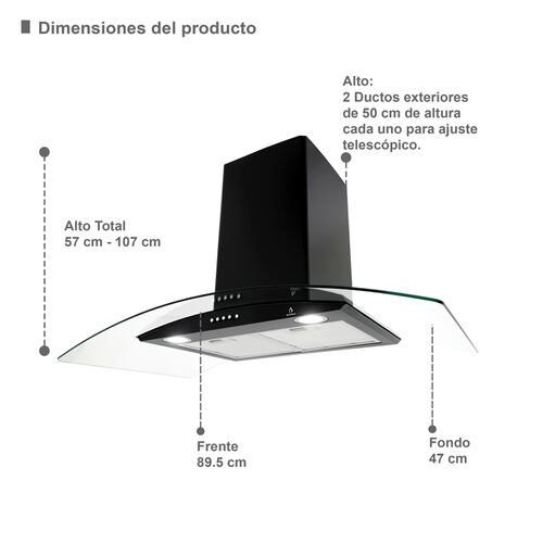 COMBO campana de pared, parrilla de inducción y gas SUPRA LUSSARI de cristal templado color negro
