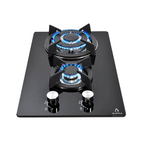 COMBO campana de pared, parrilla de inducción y gas SUPRA LUSSARI de cristal templado color negro