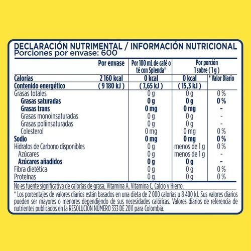 Endulzante Splenda 600 Sobres de 1g