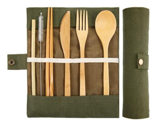 Set Cubiertos De Bambú Con Estuche 7pz