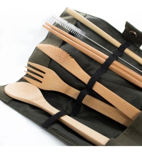Set Cubiertos De Bambú Con Estuche 7pz