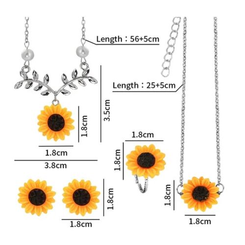 Kit De Collar Arete Aro Brazalete Tipo Girasol Plateado