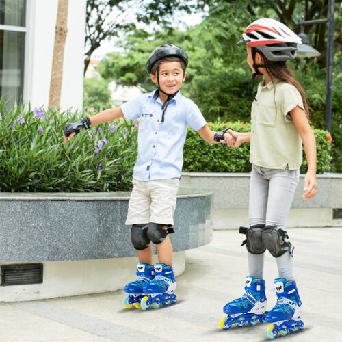 Patines En Linea Niños Azul + Equipo Proteccion Seguridad