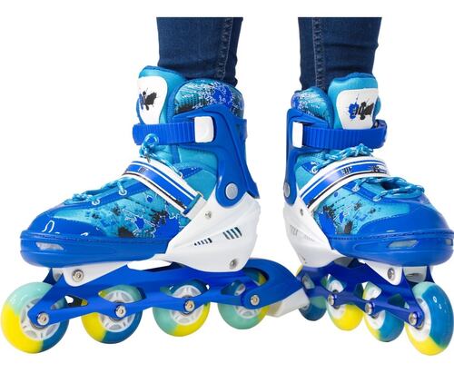 Patines En Linea Niños Azul + Equipo Proteccion Seguridad