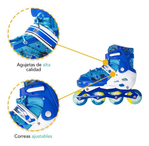 Patines En Linea Niños Azul + Equipo Proteccion Seguridad