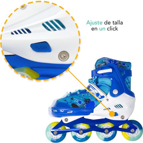 Patines En Linea Niños Azul + Equipo Proteccion Seguridad