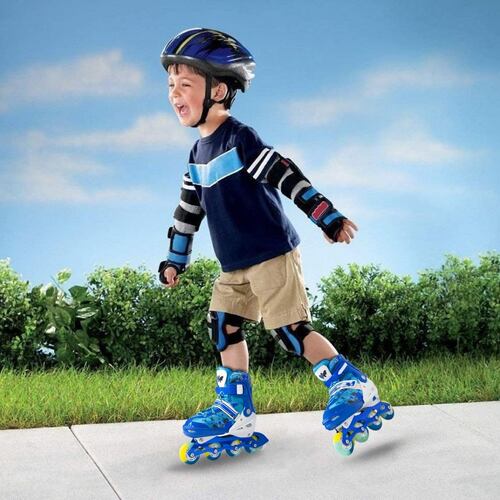 Patines En Linea Niños Azul + Equipo Proteccion Seguridad