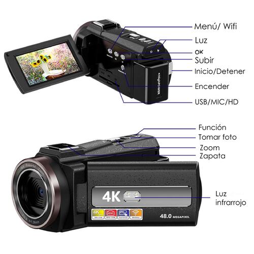 VIDEOCAMARA 4K VAK 534 WIFI 48MP VISION NOCTURNA ZAPATA HDMI TOUCH .