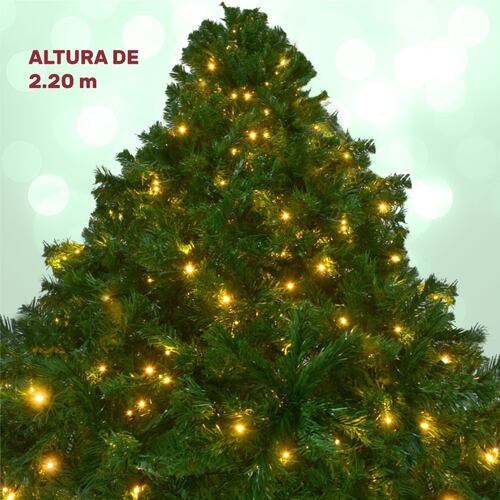 Arbol Navidad Verde Frondoso 2.20 Cm 1104 Ramas Luces Led