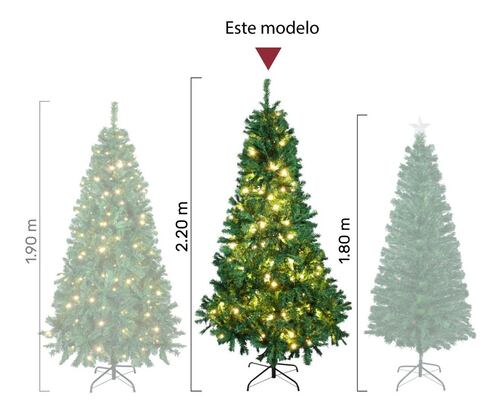 Arbol Navidad Verde Frondoso 2.20 Cm 1104 Ramas Luces Led