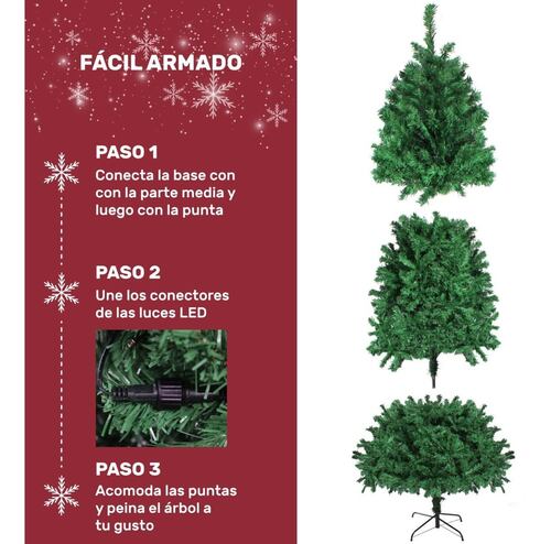 Arbol Navidad Verde Frondoso 2.20 Cm 1104 Ramas Luces Led