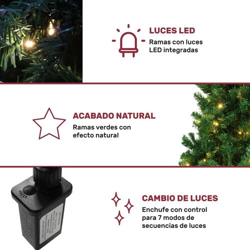 Arbol Navidad Verde Frondoso 2.20 Cm 1104 Ramas Luces Led