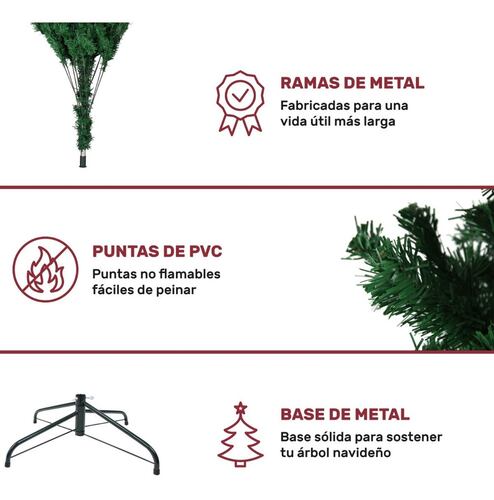 Arbol Navidad Verde Frondoso 2.20 Cm 1104 Ramas Luces Led