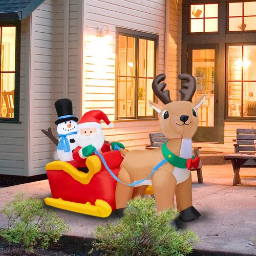 Inflable Navideño Santa Claus Con Reno Trineo Luz Led 2 Mts de Largo