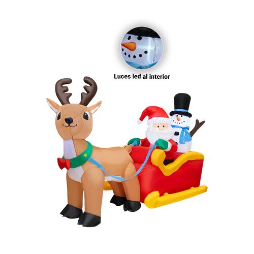Inflable Navideño Santa Claus Con Reno Trineo Luz Led 2 Mts de Largo