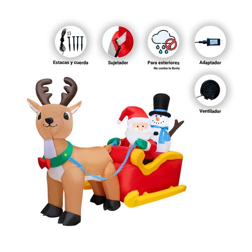 Inflable Navideño Santa Claus Con Reno Trineo Luz Led 2 Mts de Largo