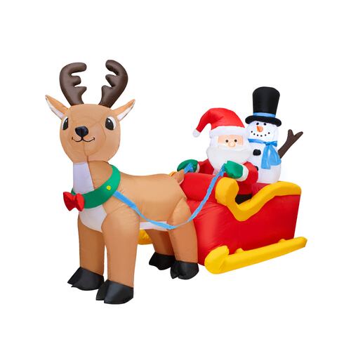 Inflable Navideño Santa Claus Con Reno Trineo Luz Led 2 Mts de Largo