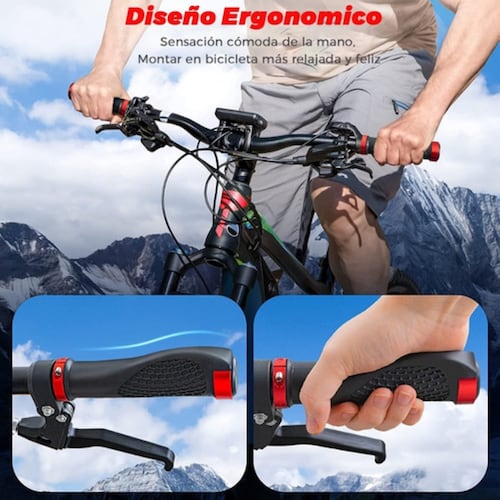 Puños Para Bicicleta, Agarre Ergonómico Rojo con Negro