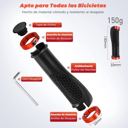 Puños Para Bicicleta, Agarre Ergonómico Rojo con Negro
