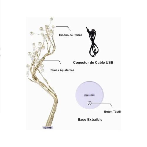 Lampara de árbol bonsái perlas de luz led.