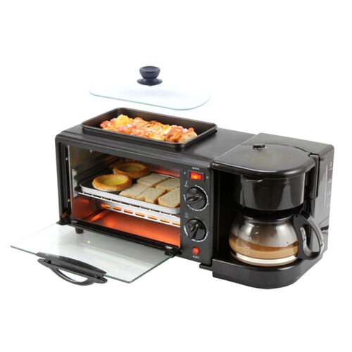 Horno 3 En 1 Maquina De Desayuno Sarten Cafetera Mini Horno