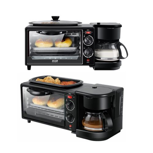 Horno 3 En 1 Maquina De Desayuno Sarten Cafetera Mini Horno