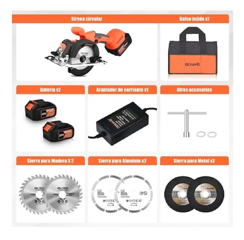 Sierra Circular Cortadora Eléctrica Disco C/2batería Naranja