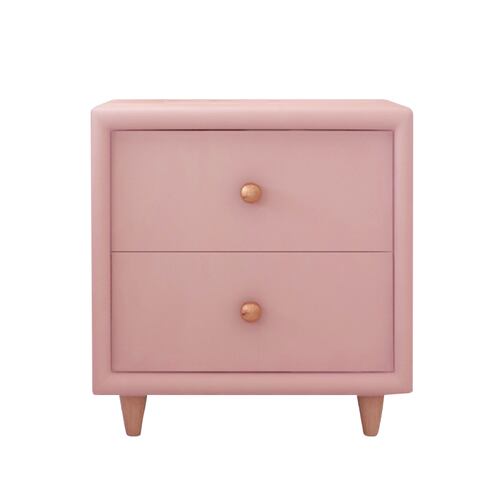 Buró Mesa De Noche Minimalista De Gamuza 2 Cajones Rosa