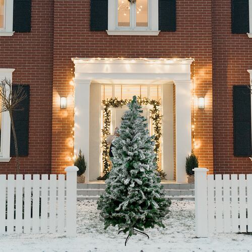 Árbol de Navidad Verde Con Ramas Nevadas Ajustables Plástico Resistente 150 cm