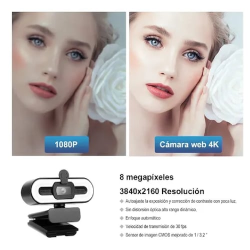 Cámara Webcam Con Micrófono Enfoque Automático Hd 2160p