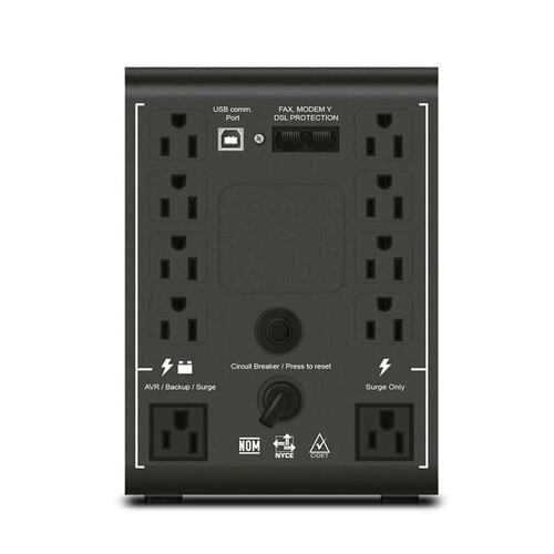 No Break Interactivo CDP R-SMART1210 de 1200VA/720W con 10 contactos.