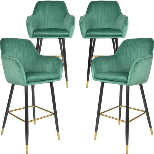 Set 4 Sillas Altas Tapizadas Banco Terciopelo Velvet Verde