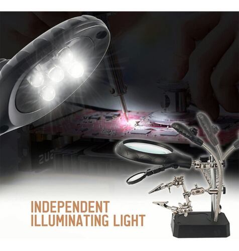 Lupa Con Luz Led Pinza Base Para Cautin