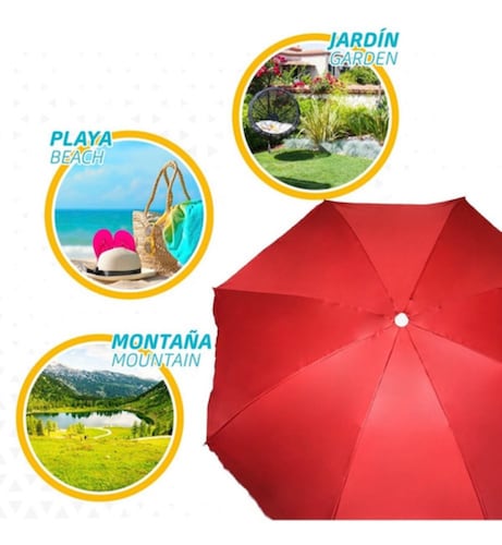 Sombrilla De Jardín, Con Funda De 1.6m Diámetro Roja