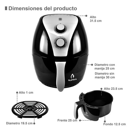 Freidora De Aire 3.2 Litros SUPRAFRYER 3.2 Freidora Eléctrica Multifuncional Supra
