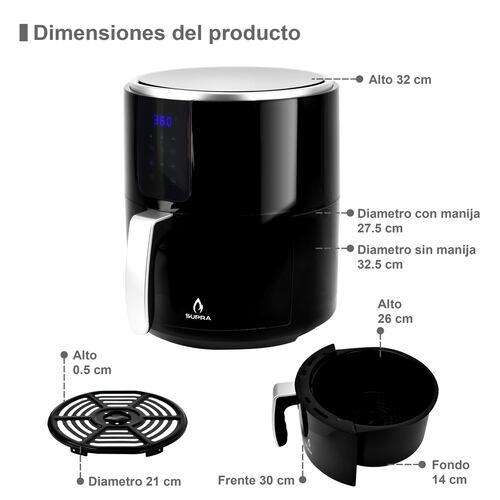 Freidora De Aire 5 Litros SUPRAFRYER 5.0 Freidora Eléctrica Multifuncional Supra
