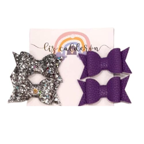 Mini Moños Lavanda Gris Glitter 2 Pares