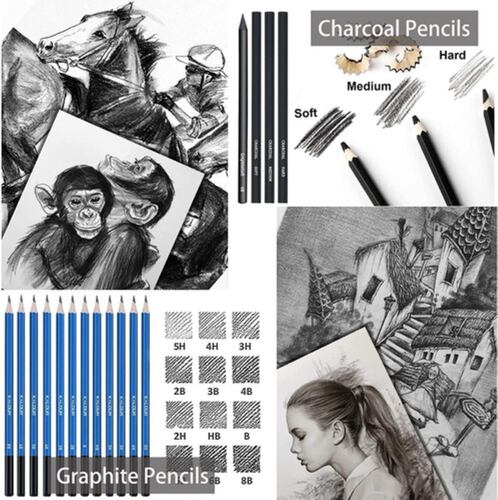 Kit De Lápices De Dibujo Y Boceto Con Accesorios 145 Pzs