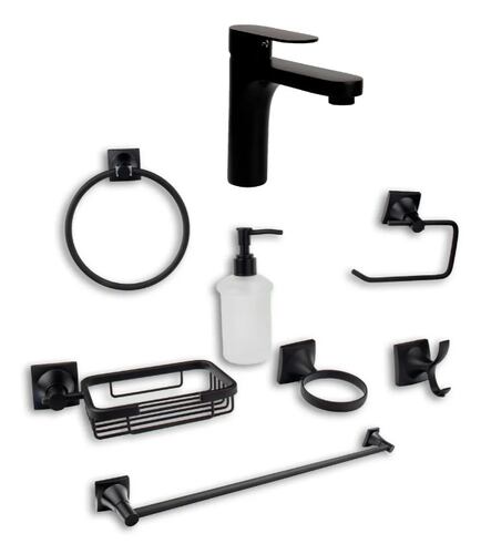 Accesorios completos Para Baño incluye Mezcladora Para Lavabo (Negro Mate) El Kit más completo para tu baño.