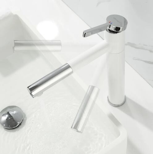 Llave Mezclador Monomando Grifo De Baño Extraible Giro 360 blanca