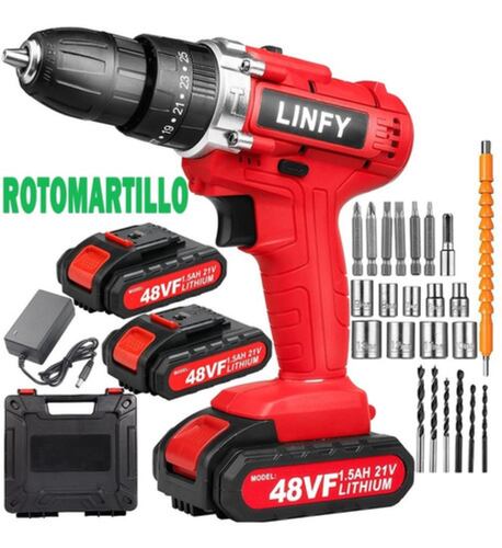 Taladro Atornillador Inalámbrico Con 2 Batería De Litio Rojo