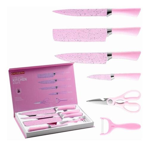 Juego de Cuchillos Acero Inoxidable 6ps Rosa 