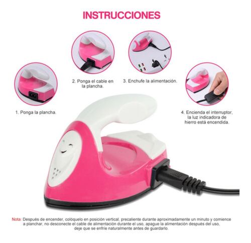 Mini Plancha para Ropa y Calcomanias Rosa