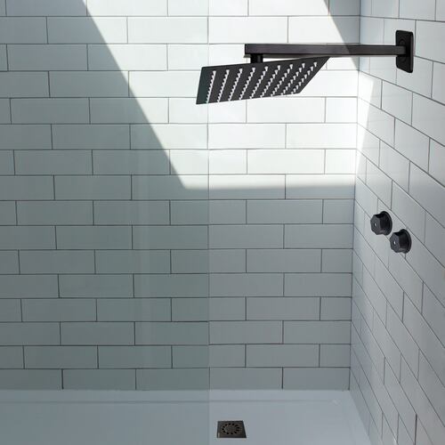 MEER FAUCETS BY CNX Resumidero Cuadrado 4" x 4" en color negro mate, ideal para regadera, (fácil de instalar).
