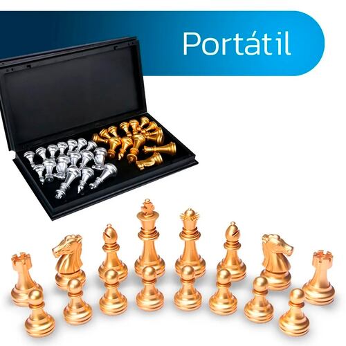 Ajedrez Profesional Magnético Dorado Tablero Plegable 25cm 