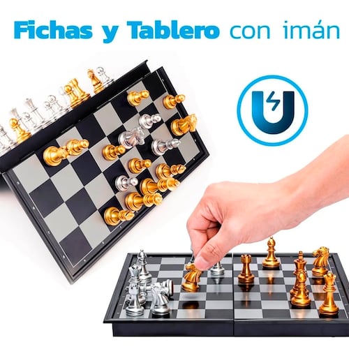 Ajedrez Profesional Magnético Dorado Tablero Plegable 25cm 